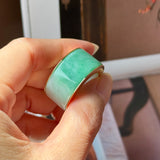 19mm A-Grade Natural Imperial Green Jadeite Gold Rim Ring Band No. 162627