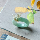 16.8mm A-Grade Natural Moss On Snow Jadeite Joseon Ring Band (Osmanthus Flower) No.162629