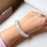 54.5mm A-Grade Natural Light Green Jadeite Modern Round Bangle No.152094