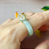 16.8mm A-Grade Natural Moss On Snow Jadeite Joseon Ring Band (Osmanthus Flower) No.162629