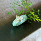 16.9mm A-Grade Natural Moss On Snow Jadeite Joseon Ring Band (Osmanthus Flower) No.162630