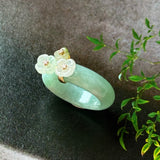 16.9mm A-Grade Natural Moss On Snow Jadeite Joseon Ring Band (Osmanthus Flower) No.162630