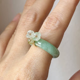 16.9mm A-Grade Natural Moss On Snow Jadeite Joseon Ring Band (Osmanthus Flower) No.162630