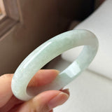 55mm A-Grade Natural Light Green Jadeite Modern Round Bangle No.152095