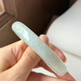 55mm A-Grade Natural Light Green Jadeite Modern Round Bangle No.152095