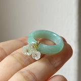 16.9mm A-Grade Natural Moss On Snow Jadeite Joseon Ring Band (Osmanthus Flower) No.162630
