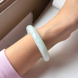 55mm A-Grade Natural Light Green Jadeite Modern Round Bangle No.152095