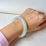 55mm A-Grade Natural Light Green Jadeite Modern Round Bangle No.152095