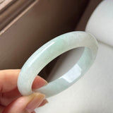53mm A-Grade Natural Light Green Jadeite Modern Round Bangle No.152096
