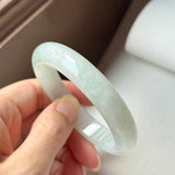 53mm A-Grade Natural Light Green Jadeite Modern Round Bangle No.152096