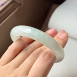 53mm A-Grade Natural Light Green Jadeite Modern Round Bangle No.152096