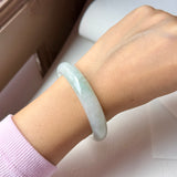 53mm A-Grade Natural Light Green Jadeite Modern Round Bangle No.152096