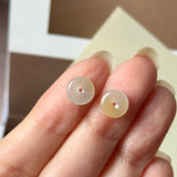 Icy A-Grade Natural Yellow White Jadeite Donut Stud Earrings No. 180942
