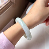 53mm A-Grade Natural Light Green Jadeite Modern Round Bangle No.152096