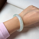 53mm A-Grade Natural Light Green Jadeite Modern Round Bangle No.152096