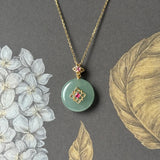 A-Grade Natural Greenish Blue Jadeite Donut Peranakan Tile Pendant No.172639