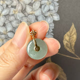 A-Grade Natural Greenish Blue Jadeite Donut Peranakan Tile Pendant No.172639