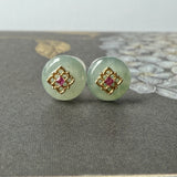 A-Grade Natural Greenish Blue Jadeite Donut Peranakan Tile Earring No.180859