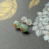 A-Grade Natural Greenish Blue Jadeite Donut Peranakan Tile Earring No.180859