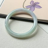 52.6mm A-Grade Natural Light Lavender Green Jadeite Traditional Round Bangle No.152098
