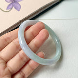 52.6mm A-Grade Natural Light Lavender Green Jadeite Traditional Round Bangle No.152098