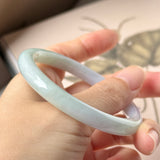 52.6mm A-Grade Natural Light Lavender Green Jadeite Traditional Round Bangle No.152098