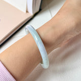 52.6mm A-Grade Natural Light Lavender Green Jadeite Traditional Round Bangle No.152098