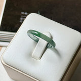 19.2mm Icy A-Grade Natural Dark Bluish Green Jadeite Slim Cut Ring Band No. 162633