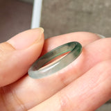 19.2mm Icy A-Grade Natural Dark Bluish Green Jadeite Slim Cut Ring Band No. 162633