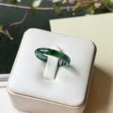 18.7mm Icy A-Grade Natural Dark Bluish Green Jadeite Slim Cut Ring Band No. 162634