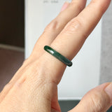 18.7mm Icy A-Grade Natural Dark Bluish Green Jadeite Slim Cut Ring Band No. 162634