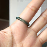 18.7mm Icy A-Grade Natural Dark Bluish Green Jadeite Slim Cut Ring Band No. 162634