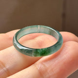 18.7mm Icy A-Grade Natural Dark Bluish Green Jadeite Slim Cut Ring Band No. 162634