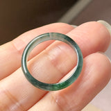 18.7mm Icy A-Grade Natural Dark Bluish Green Jadeite Slim Cut Ring Band No. 162634