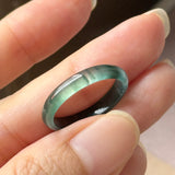 18.7mm Icy A-Grade Natural Dark Bluish Green Jadeite Slim Cut Ring Band No. 162634
