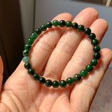 5.5mm A-Grade Natural Dark Moss Green Jadeite  Beaded Bracelet No.190510