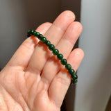 5.5mm A-Grade Natural Dark Moss Green Jadeite  Beaded Bracelet No.190511