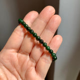 5.5mm A-Grade Natural Dark Moss Green Jadeite  Beaded Bracelet No.190511