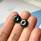 10.1 cts A-Grade Natural Dark Bluish Green Jadeite Donut Pair No.220695