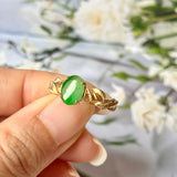 SOLD OUT: 17.2mm A-Grade Natural Apple Green Jadeite Ring (Foliage Crown) No.162326