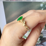 SOLD OUT: 17.2mm A-Grade Natural Apple Green Jadeite Ring (Foliage Crown) No.162326