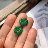 7.6 cts A-Grade Natural Imperial Green Jadeite Peony Flower Pair No.180667