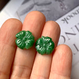 7.6 cts A-Grade Natural Imperial Green Jadeite Peony Flower Pair No.180667