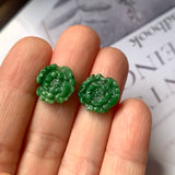 7.6 cts A-Grade Natural Imperial Green Jadeite Peony Flower Pair No.180667