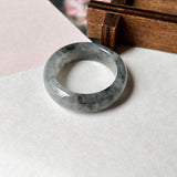 19mm A-Grade Natural Black Jadeite Abacus Ring Band No.220686