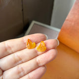 A-Grade Golden Jadeite Gingko Leaves Pair No. 130525