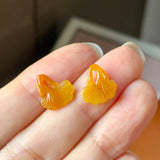 A-Grade Golden Jadeite Gingko Leaves Pair No. 130525
