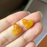 A-Grade Golden Jadeite Gingko Leaves Pair No. 130525