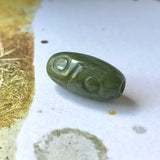 A-Grade Natural Yellowish Green Jadeite Two Eyed Dzi Bead No.220597