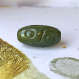 A-Grade Natural Yellowish Green Jadeite Two Eyed Dzi Bead No.220597